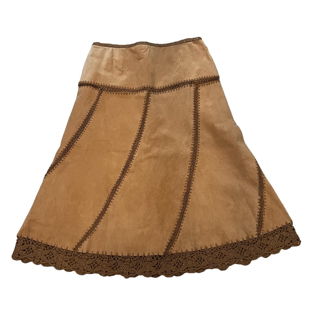 Vintage Boston Proper Leather and Crochet Patchwork Boho Skirt Size 16